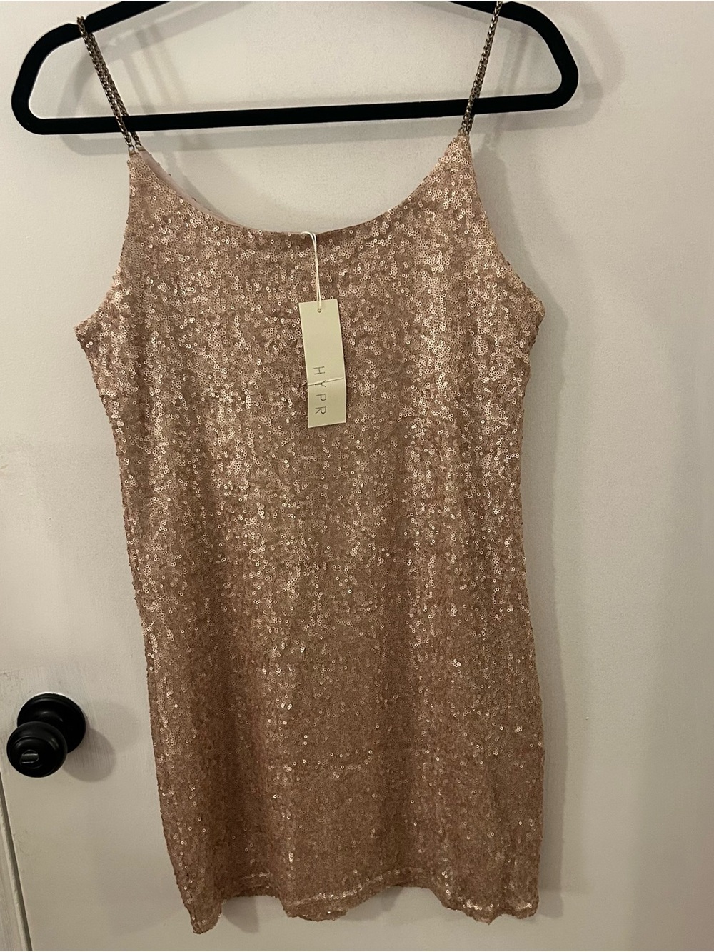 HYPR Shimmering Rose Gold Sequin Bodycon Mini Dress Large Homecoming Cocktail